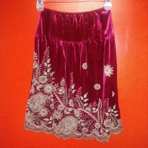 Byer Girl Red Skirt Velvety Material Gold Floral